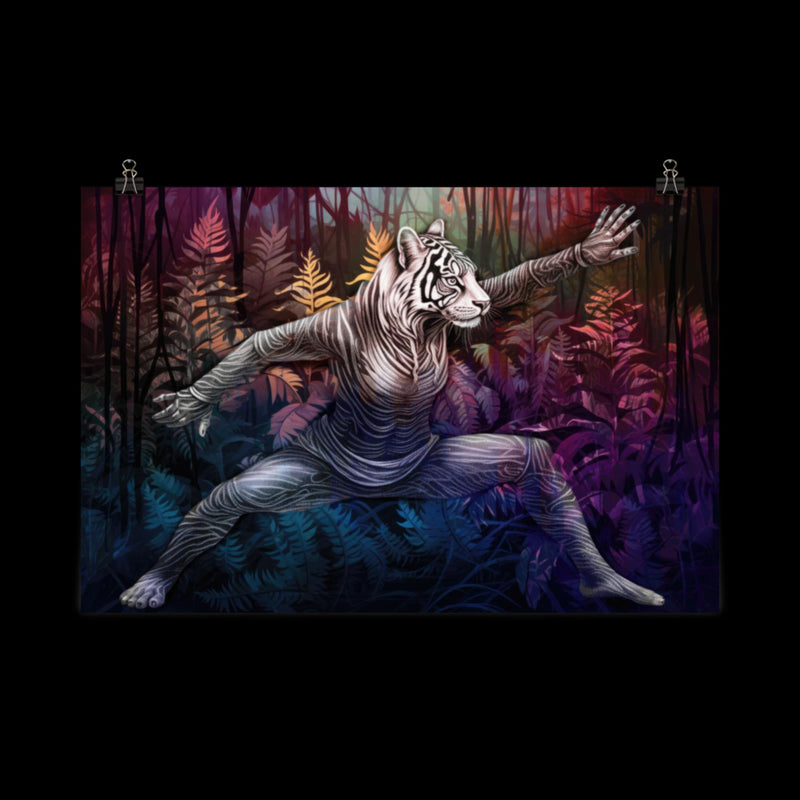 Poster — Tiger Lady Doing Yoga in Jungle