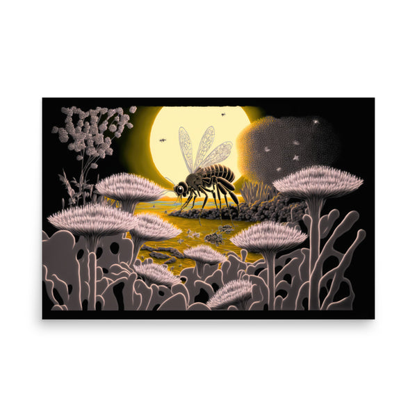 Moonlit Pond Scene with Bee #1 — Poster
