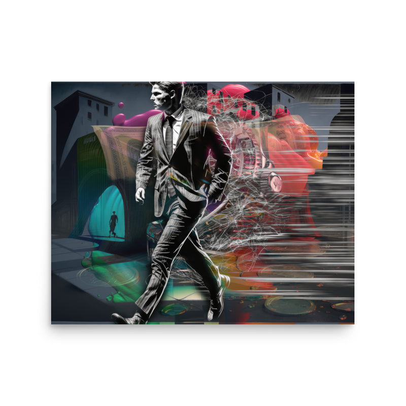 Poster — Businessman in a Suit, Clearly in a Rush