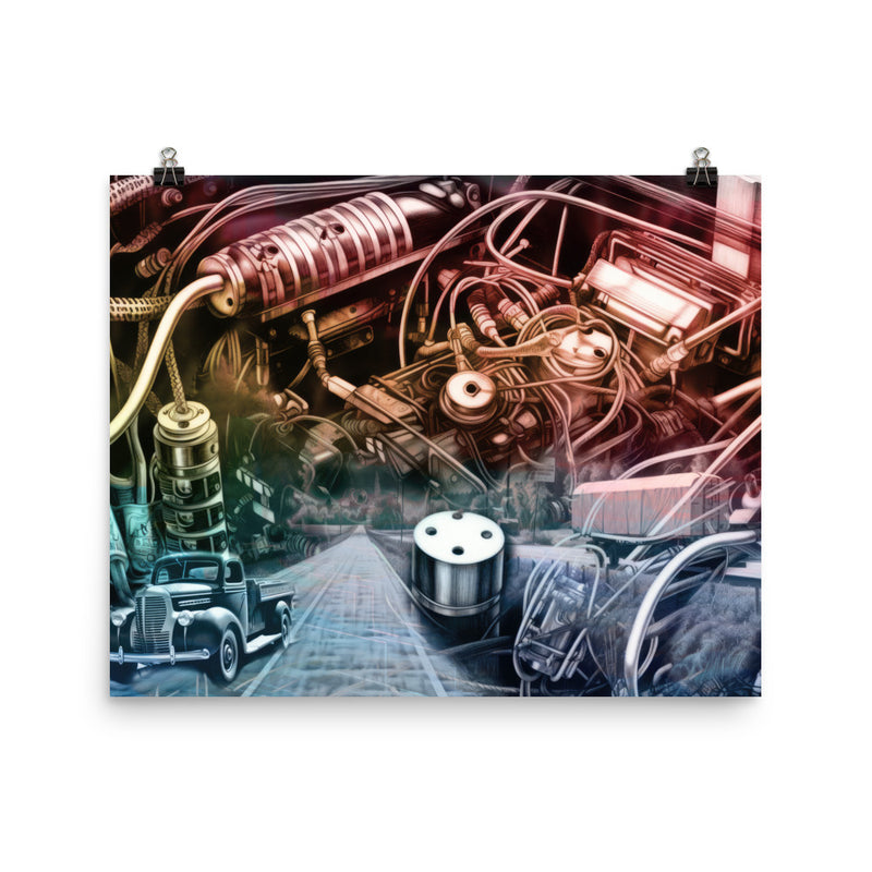Poster — Classic Car and Engine Abstraction