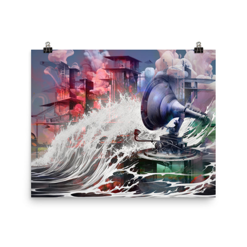 Poster — Waves Crashing on Gramophone Player in Front of Rig