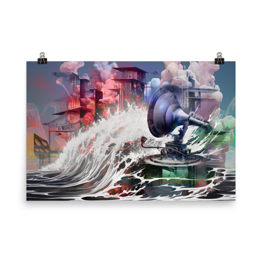 Poster — Waves Crashing on Gramophone Player in Front of Rig