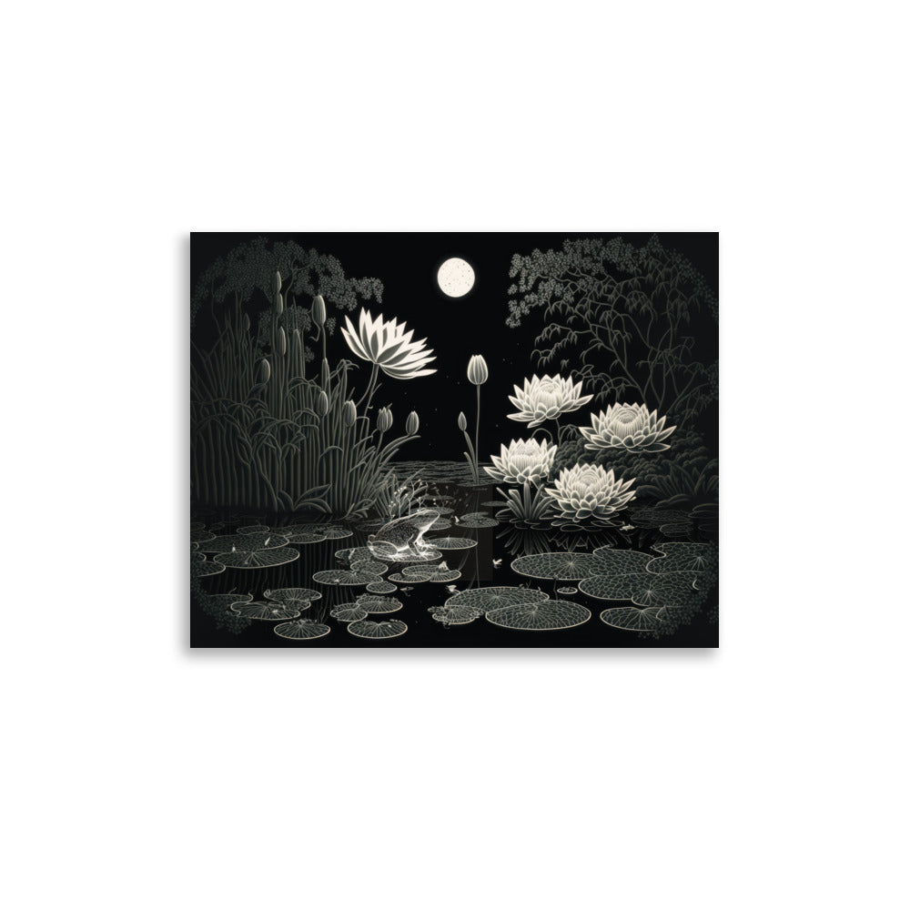 Frog Sitting on Lilypad at Night — Poster