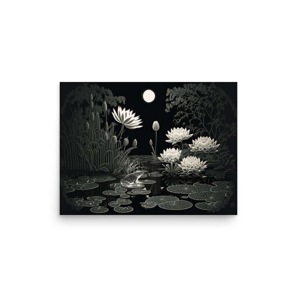 Frog Sitting on Lilypad at Night — Poster