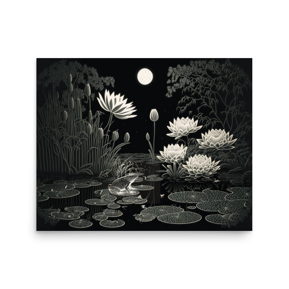 Frog Sitting on Lilypad at Night — Poster