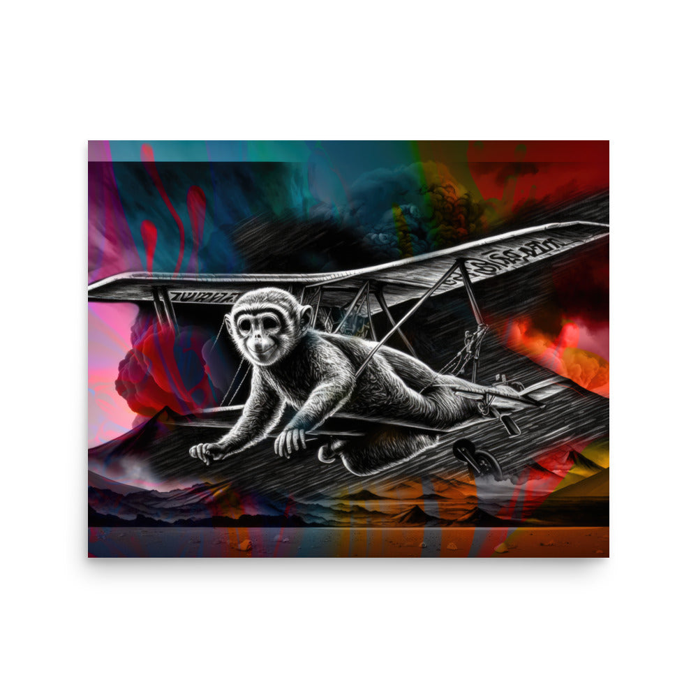 Poster — Monkey Flying Away from Volcanic Eruption