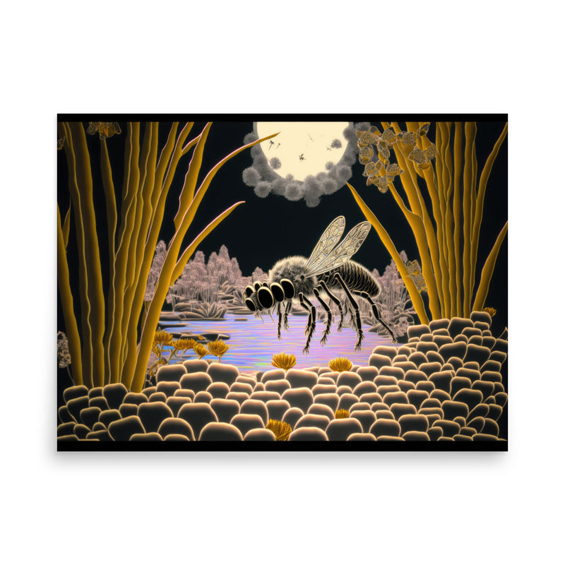 Moonlit Pond Scene with Bee