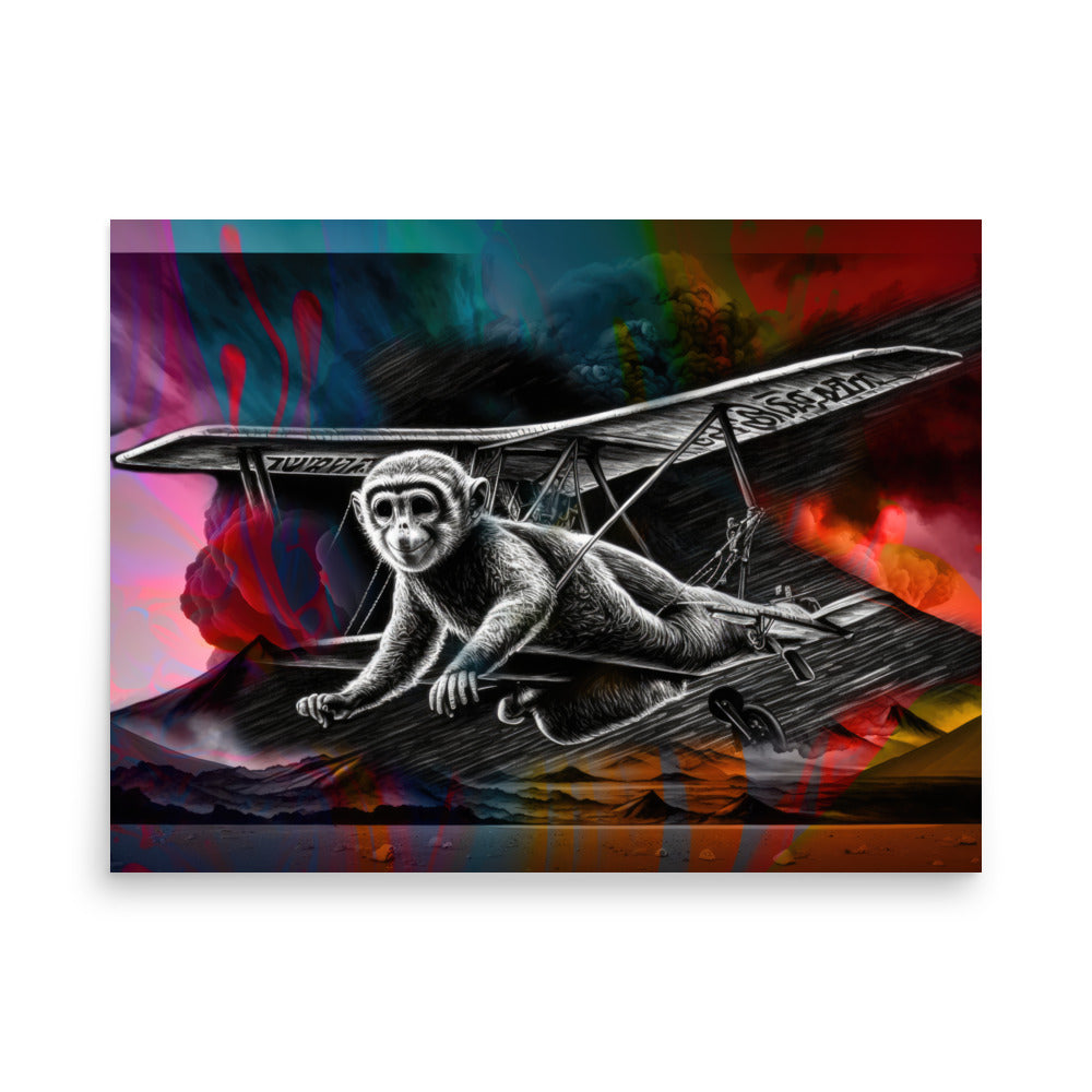 Poster — Monkey Flying Away from Volcanic Eruption