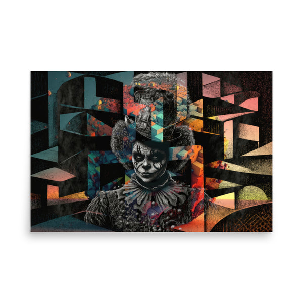 Serious Clown with Colourful Composition — Poster