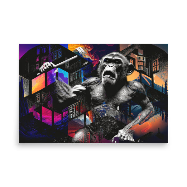 Poster — Monkey Smashing with Club.