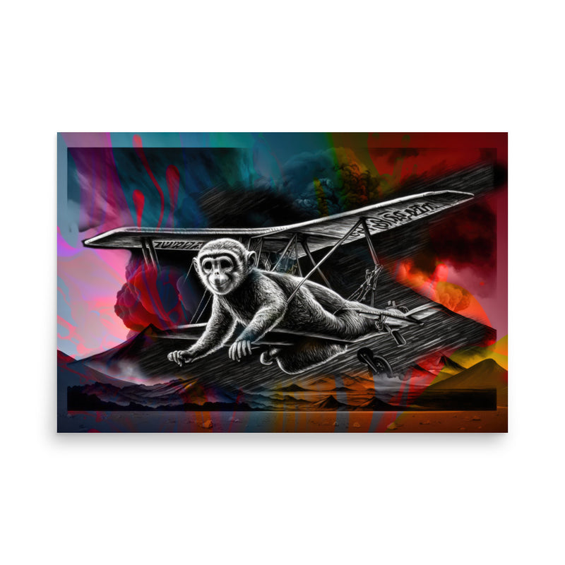 Poster — Monkey Flying Away from Volcanic Eruption
