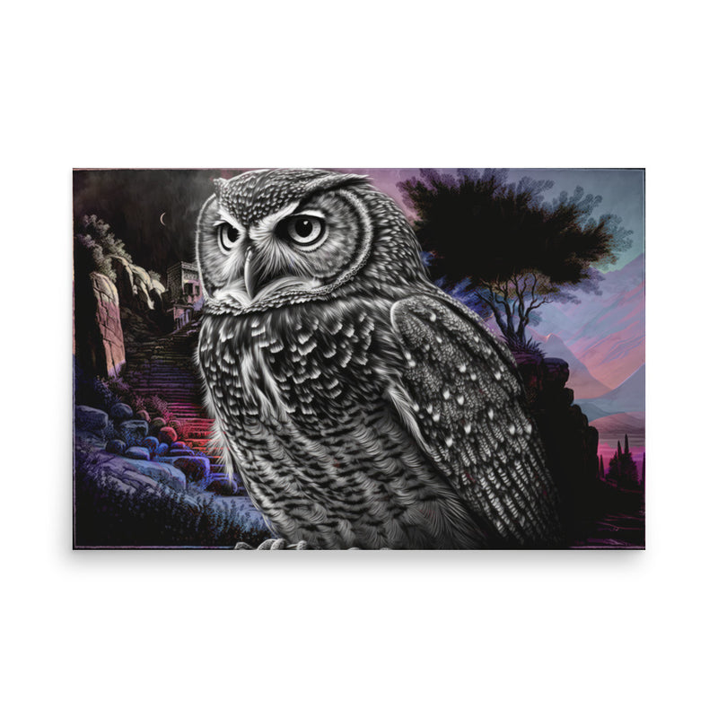 Poster — Owl in Front of Classical Ruins
