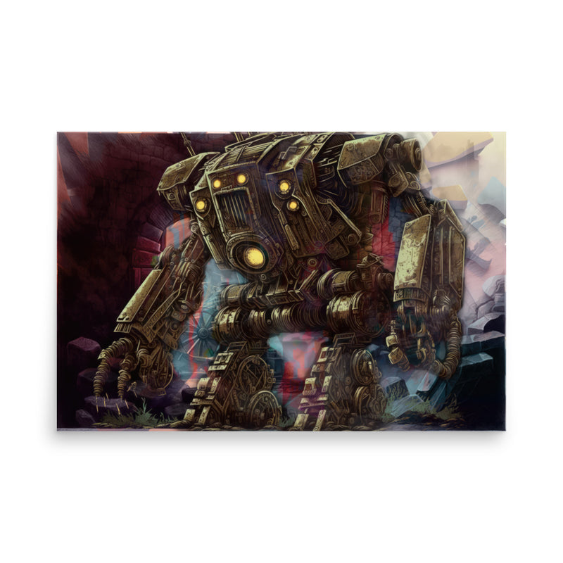 Poster — Steampunk Mech in front of Engine