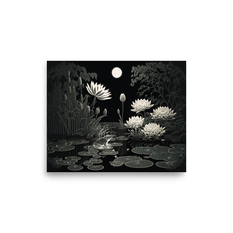 Frog Sitting on Lilypad at Night — Poster