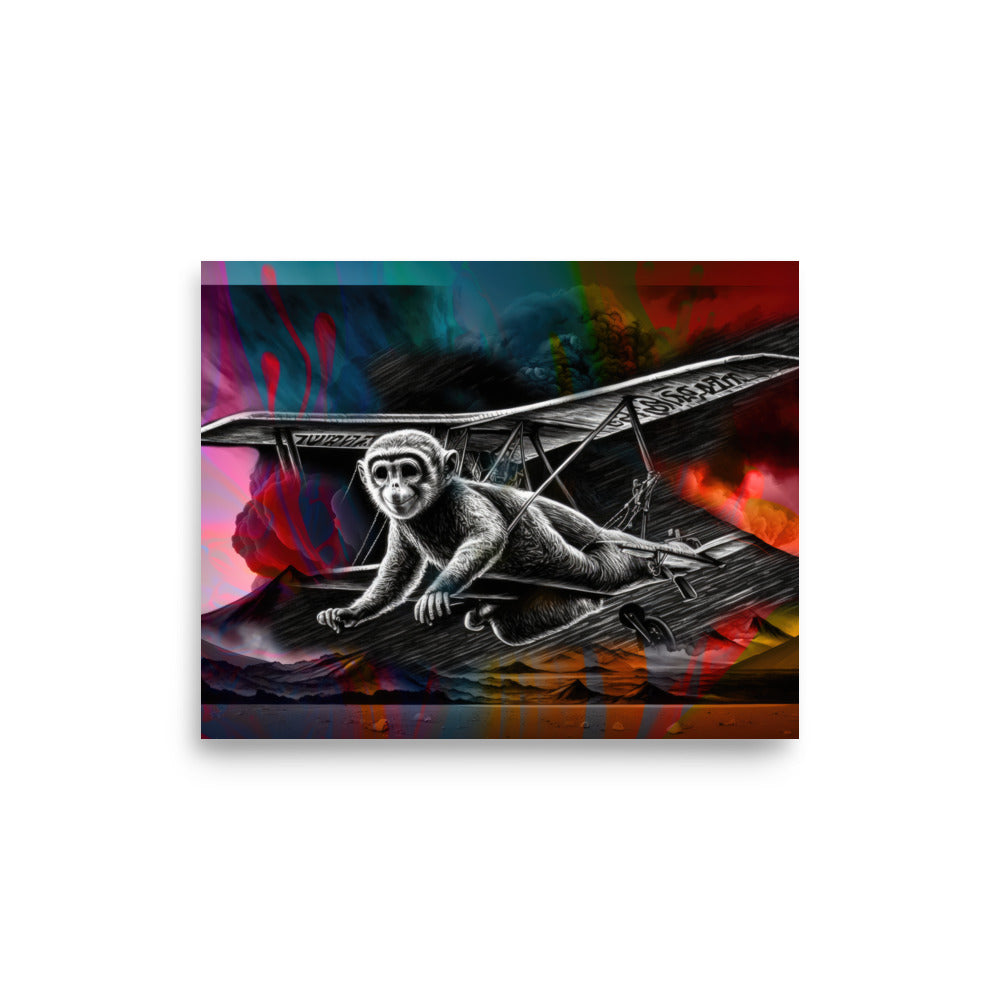 Poster — Monkey Flying Away from Volcanic Eruption